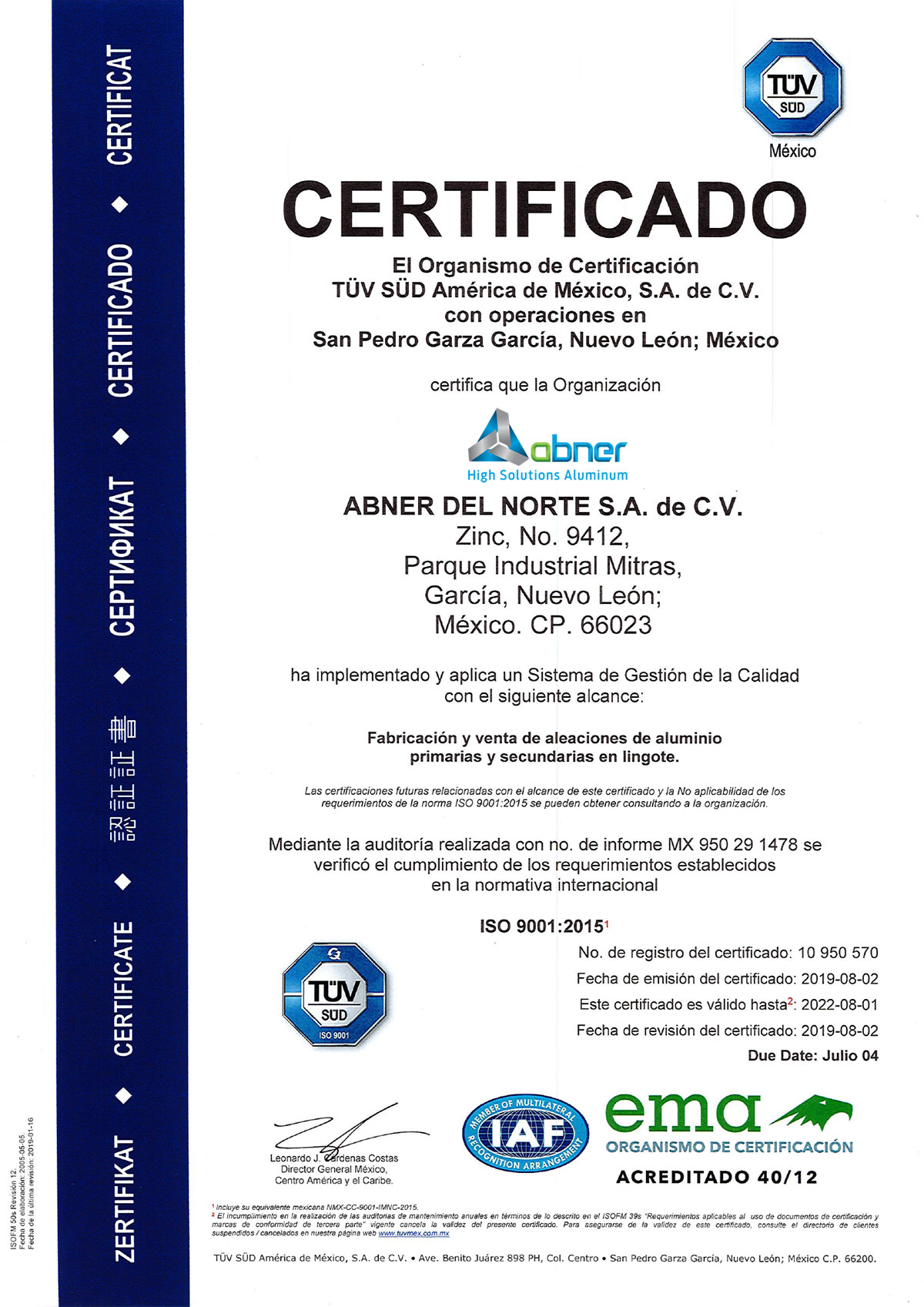 Certificado ISO 9001 2015